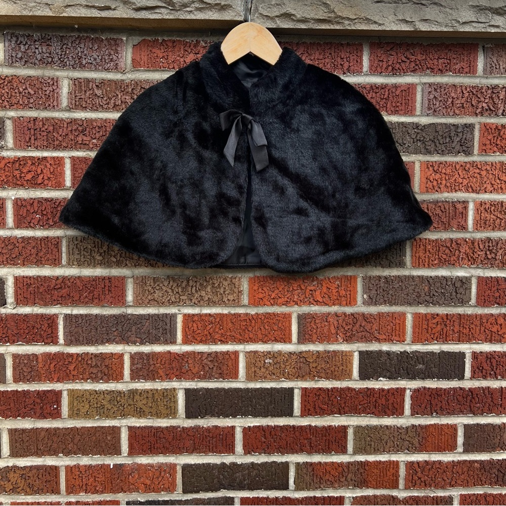Amy Byer Black Faux Fur Girl’s Cropped Dress Shawl